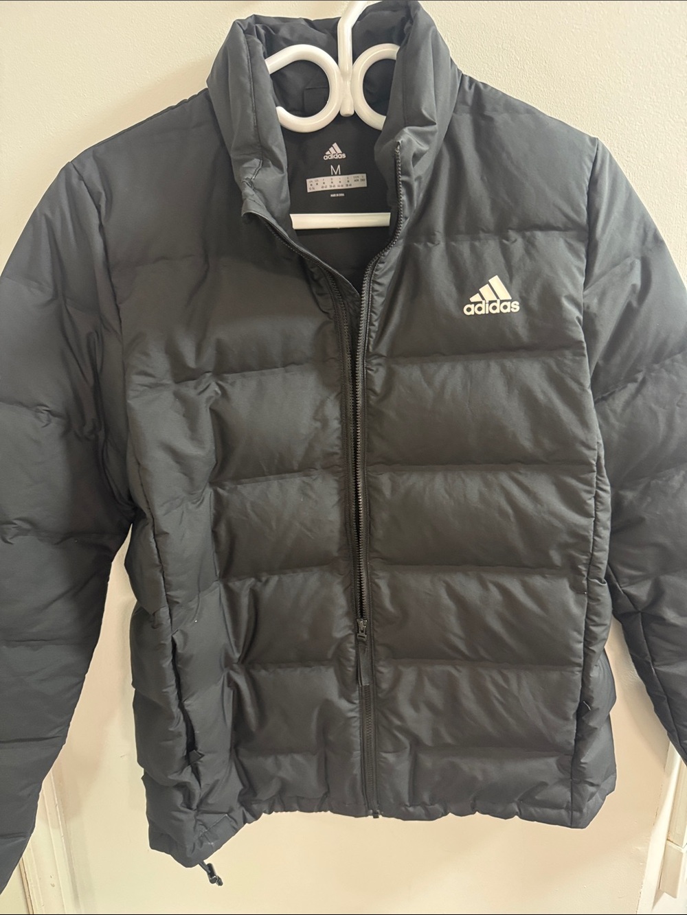 adidas Black Quilted Puffer Jacket with White Logo